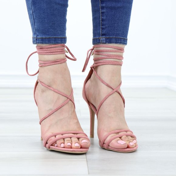 Blush Pink Strappy Open Toe High Heel Stiletto Sandal - Picture 10 of 13